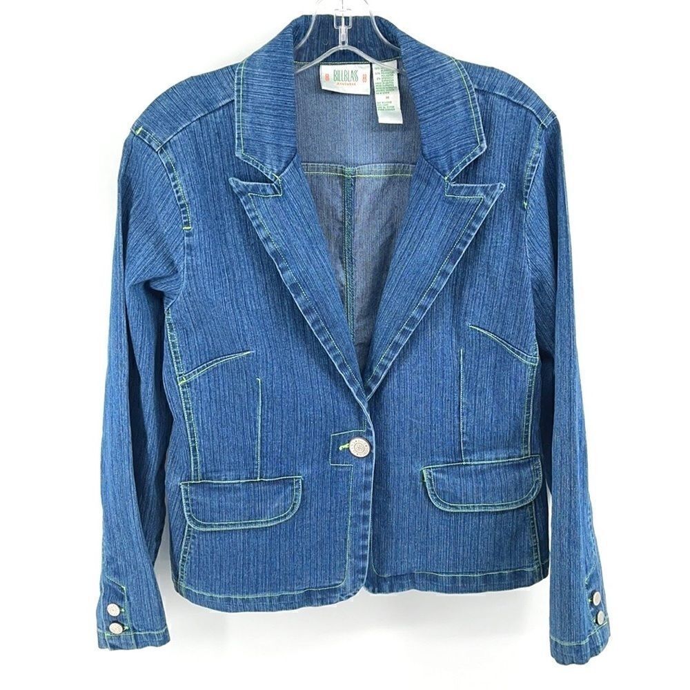 Bill Blass vintage VTG denim blazer suit coat jacket medium EUC M notched lapel